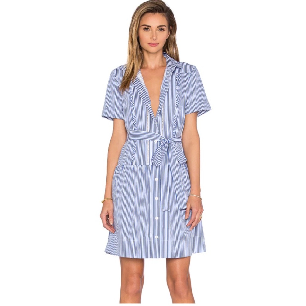 Kate Spade Pinstripe Pleated Shirt Dress White Blue